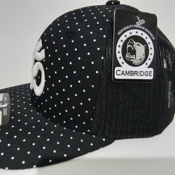 Om Aum Ohm Yoga Namaste Symbol 3D Embroidered Polka Dot Mesh Trucker Hat - Picture 4 of 11